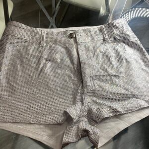 White rhinestone diamond Shane Justin shorts